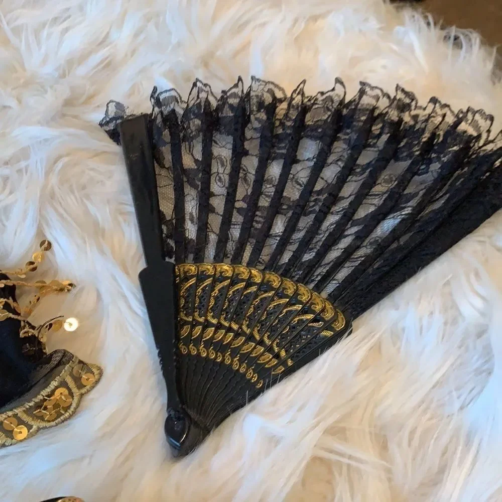 Belly Dance Spanish Arabian Style Black and Gold two piece Costume